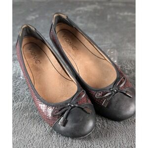 Vionic Minna Boa Ballet Flats Women 6 Wide Snake Print Leather Cap Toe Bow Shoes